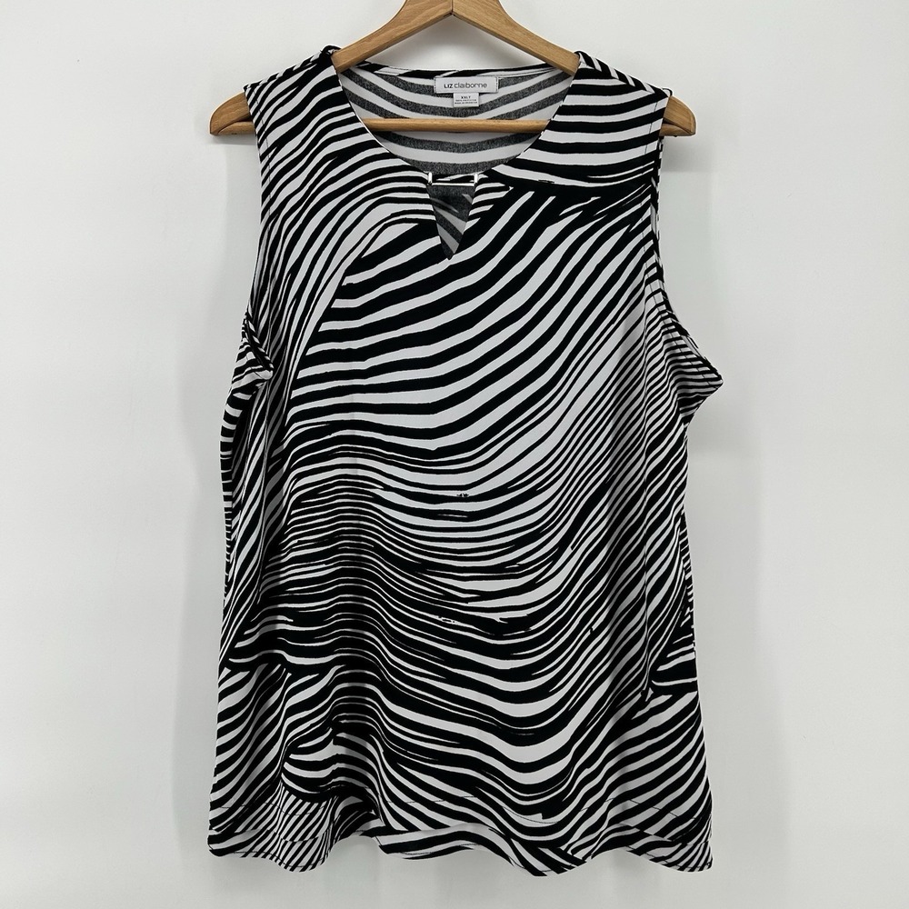 Liz Claiborne‎ Zebra Print Blouse Womens 2XLT Black White Sleeveless Top Chic